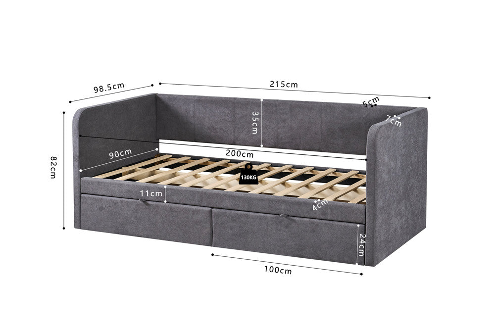 Bed Pamina 90x200 met lattenbodem Stof Grijs