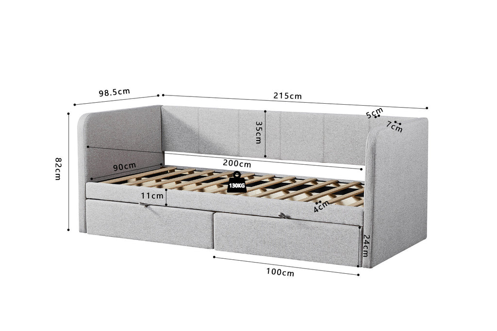 Bed Pamina 90x200 met lattenbodem Beige
