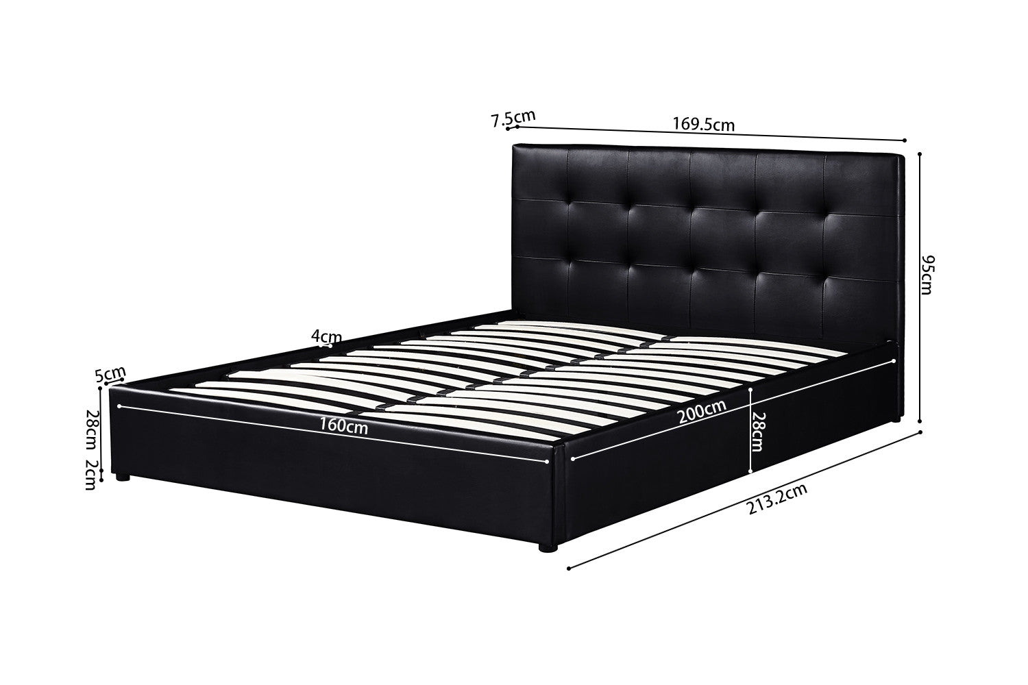 Bed met koffer Pimera 160x200 met lattenbodem PU Zwart