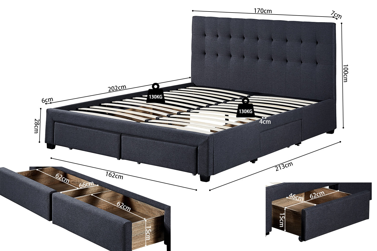 Bed Maurits 160x200 met lattenbodem Grijs