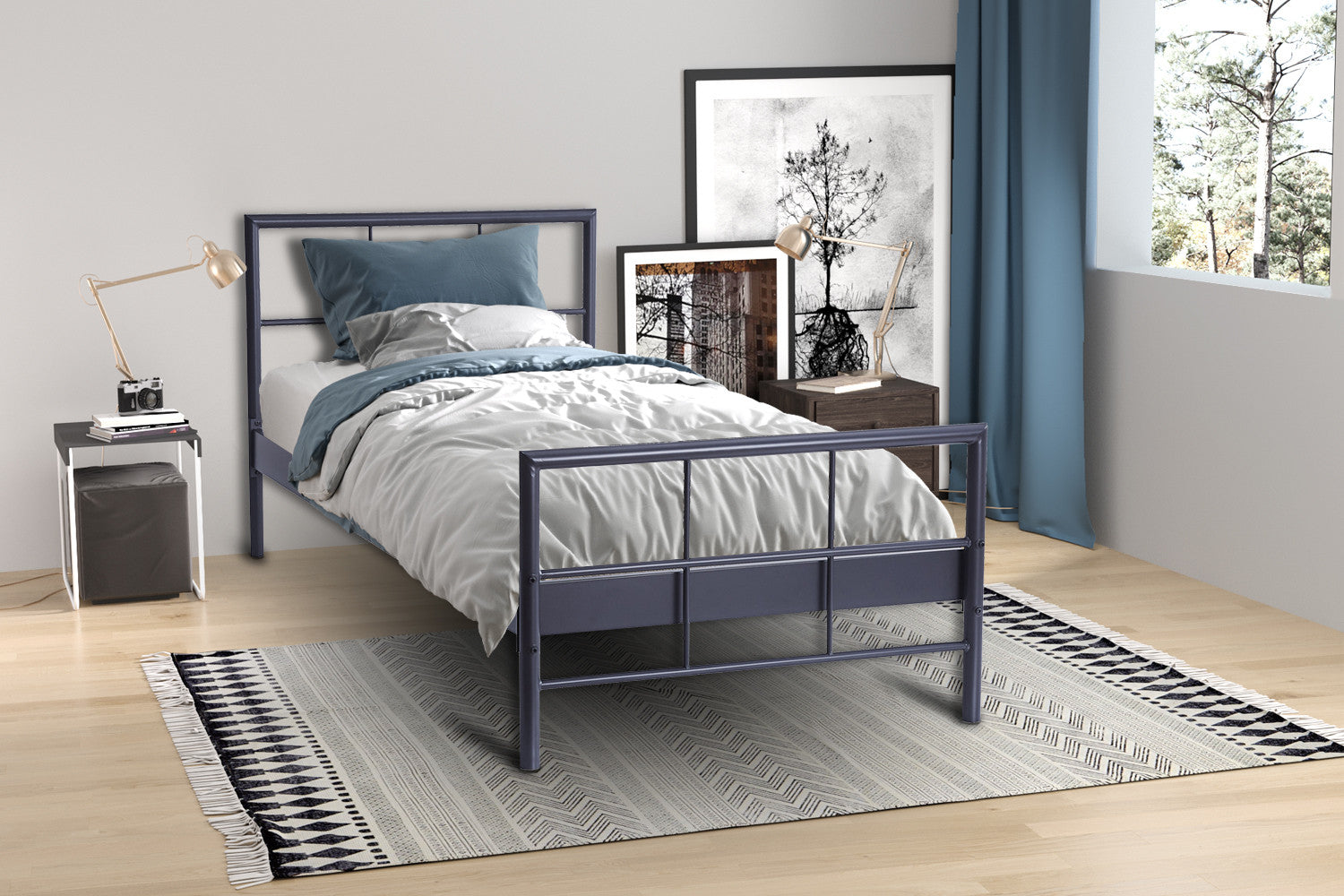 Bed Derek 90x200 Metaal Donkergrijs