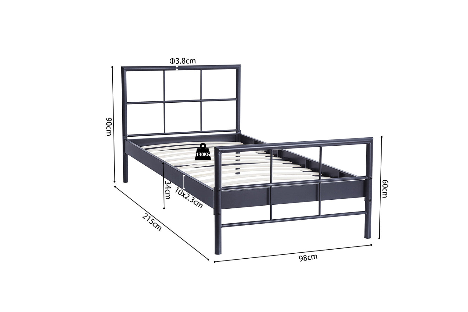 Bed Derek 90x200 Metaal Donkergrijs